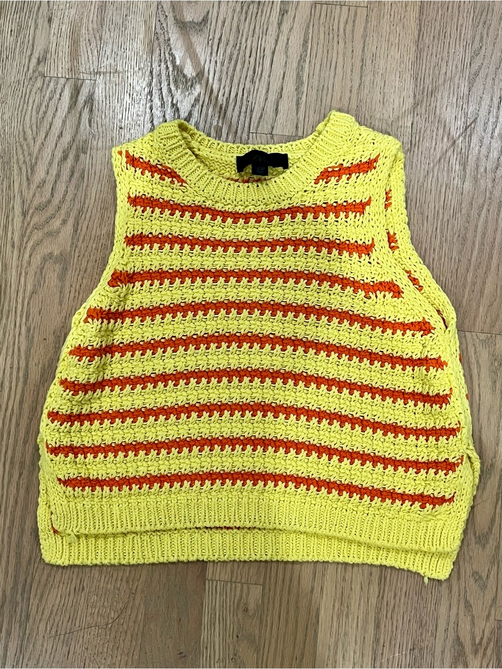 Zara Yellow and Orange Striped Cropped Knit Tank